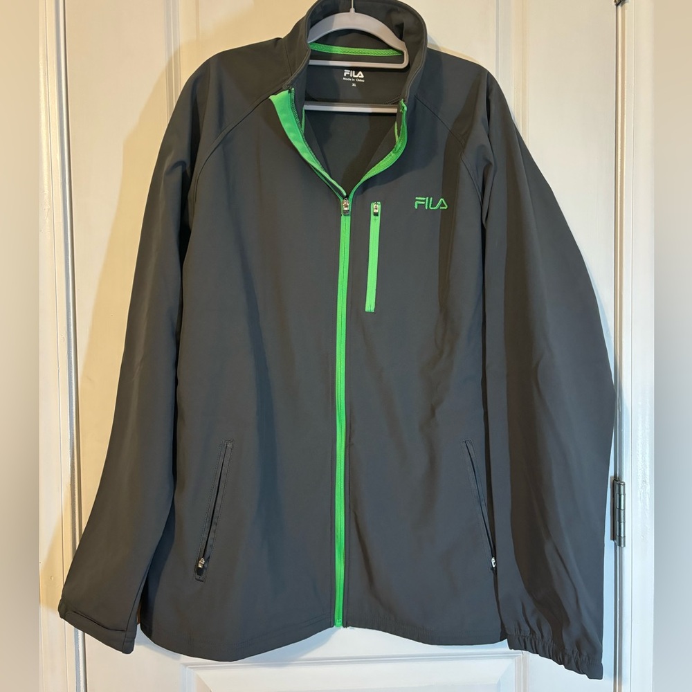 Fila track jacket, gray with neon green, men’s XL